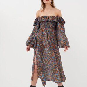 NWT FOR LOVE AND LEMONS BRITTANY LONG SLEEVE FLORAL PRINT MIDI DRESS SIZE S